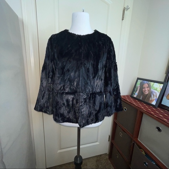 NWT Jennifer Lopez Short Faux Fur Jacket Black Tie Sz M - Picture 5 of 16